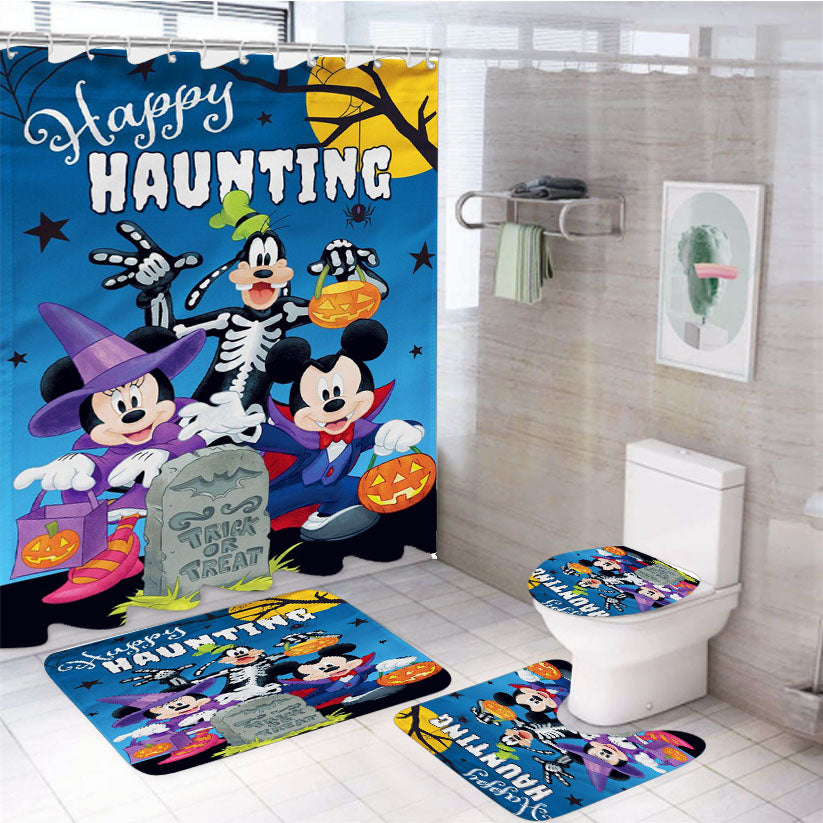 Mickey And Friends Halloween 4Pcs Bathroom Set Shower Curtain