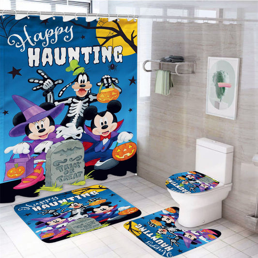 Mickey And Friends Halloween 4Pcs Bathroom Set Shower Curtain