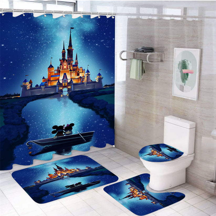 Mickey And Minnie Mouse At Castle Night  4Pcs Bathroom Set Shower Curtain