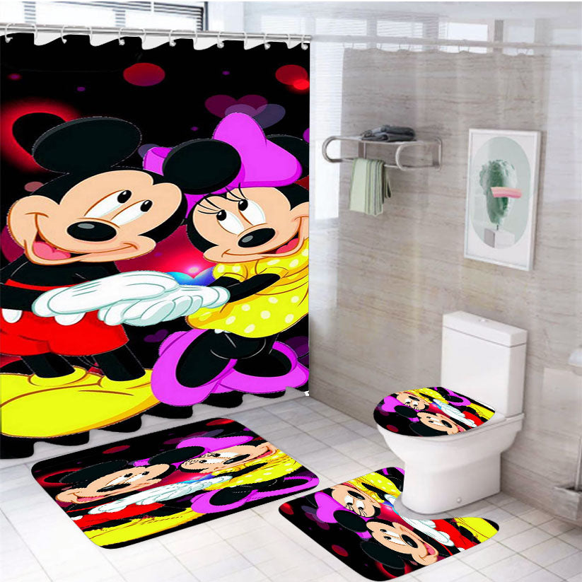 Mickey Minnie Mouse Disney Love  4Pcs Bathroom Set Shower Curtain