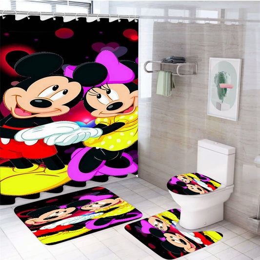 Mickey Minnie Mouse Disney Love  4Pcs Bathroom Set Shower Curtain