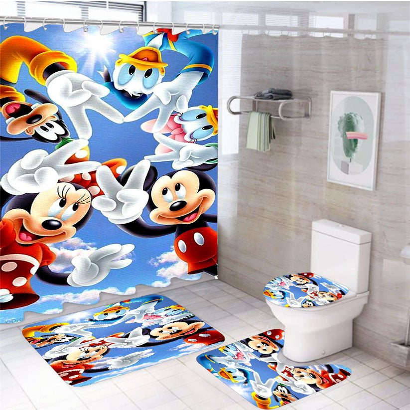 Mickey Mouse And Friends Peace Star  4Pcs Bathroom Set Shower Curtain