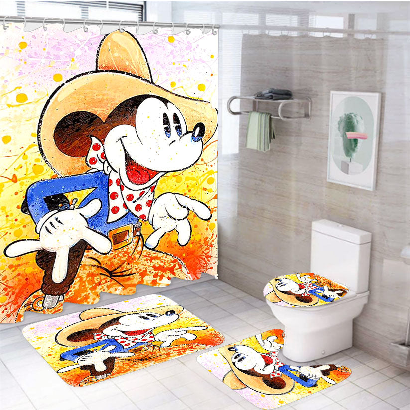 Mickey Mouse Brush Art  4Pcs Bathroom Set Shower Curtain