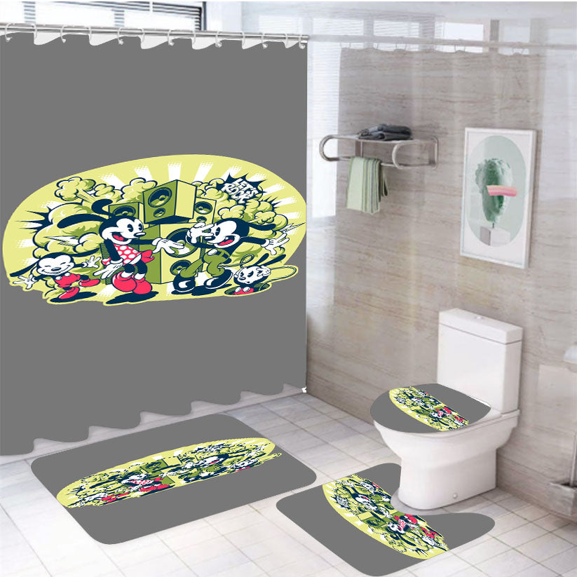 Mickey Mouse Dance Hiphop Style Cartoon Illustr  4Pcs Bathroom Set Shower Curtain