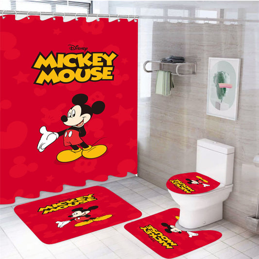 Mickey Mouse Disney Cartoon 4Pcs Bathroom Set Shower Curtain