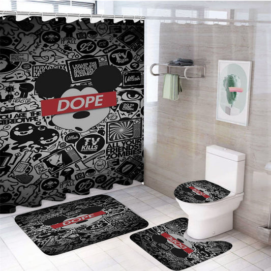 Mickey Mouse Dope  4Pcs Bathroom Set Shower Curtain