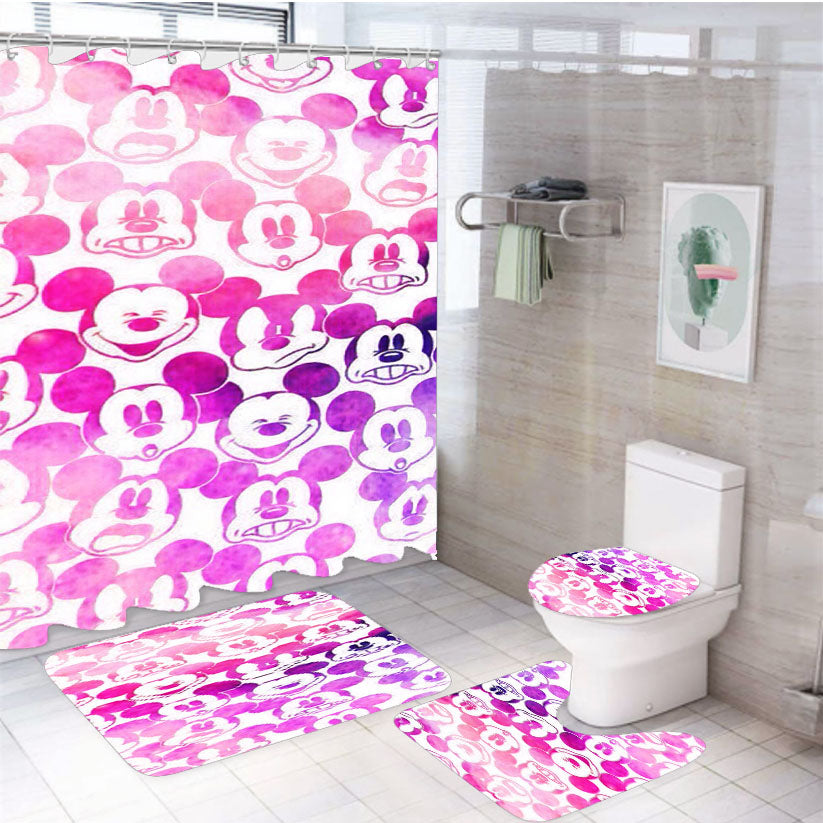 Mickey Mouse Emotic  4Pcs Bathroom Set Shower Curtain