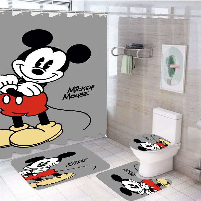 Mickey Mouse Grey  4Pcs Bathroom Set Shower Curtain