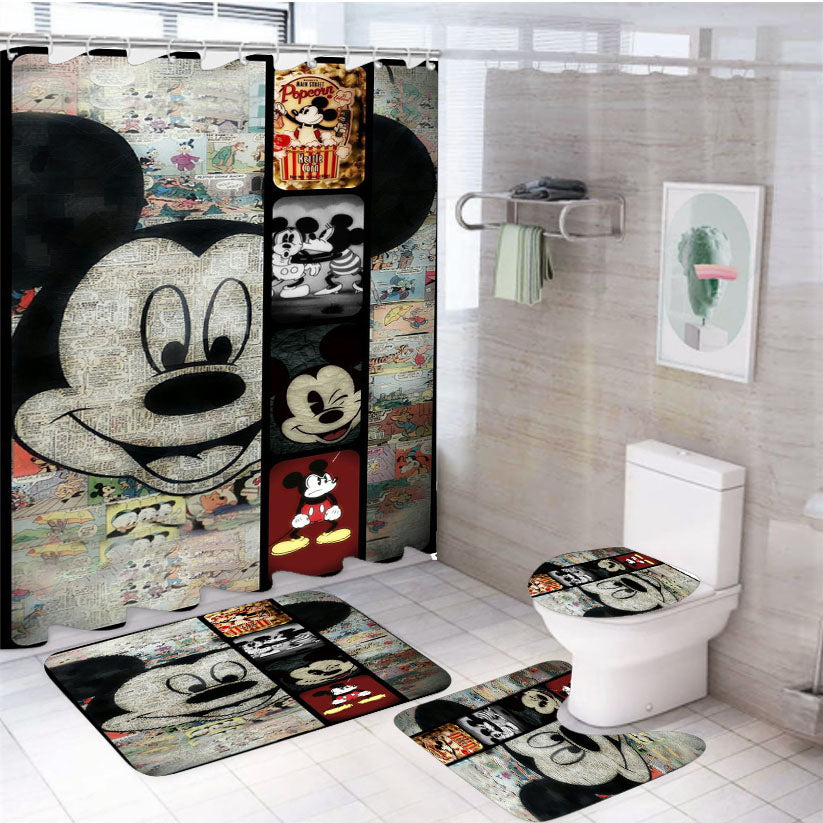 Mickey Mouse Paper  4Pcs Bathroom Set Shower Curtain