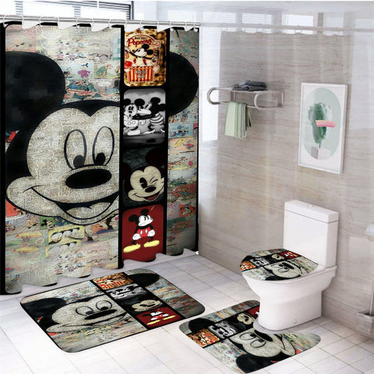 Mickey Mouse Paper  4Pcs Bathroom Set Shower Curtain
