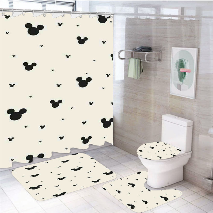 Mickey Mouse Pattern  4Pcs Bathroom Set Shower Curtain