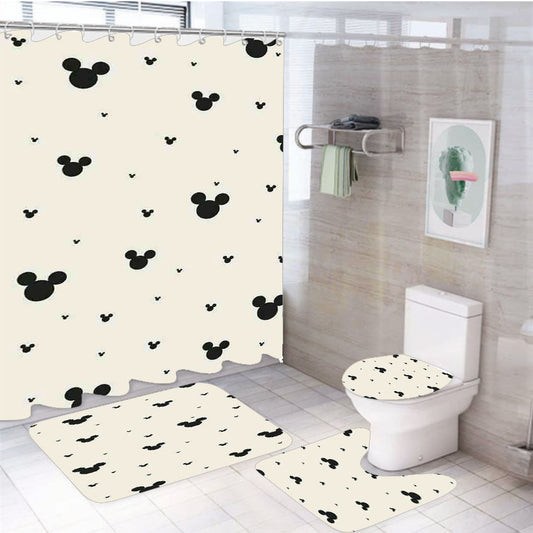Mickey Mouse Pattern  4Pcs Bathroom Set Shower Curtain