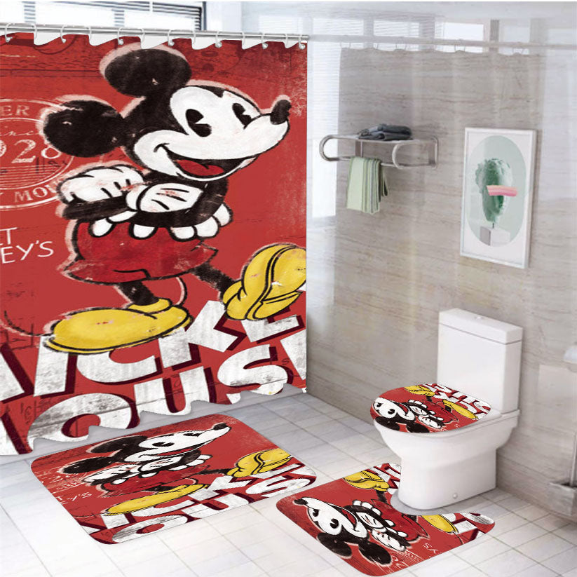 Mickey Mouse Retro Red Maxi Poster 4Pcs Bathroom Set Shower Curtain