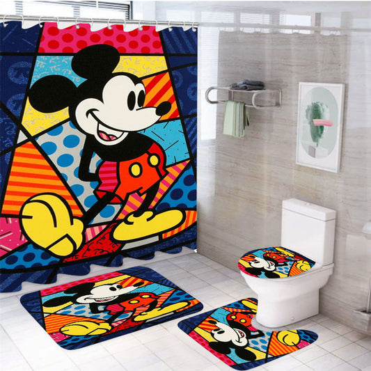 Mickey Mouse Romero Britto 4Pcs Bathroom Set Shower Curtain