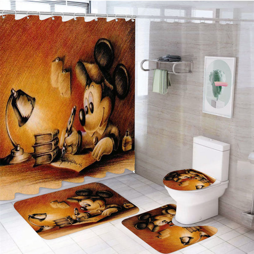 Mickey Mouse Sketch 4Pcs Bathroom Set Shower Curtain
