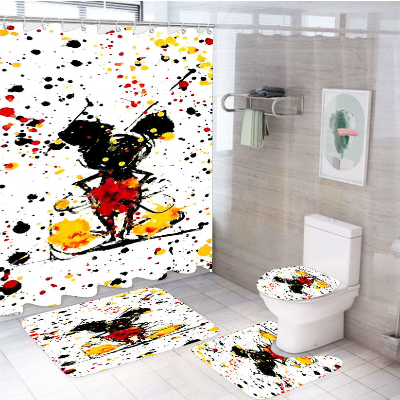 Mickey Mouse Splash Paint 4Pcs Bathroom Set Shower Curtain