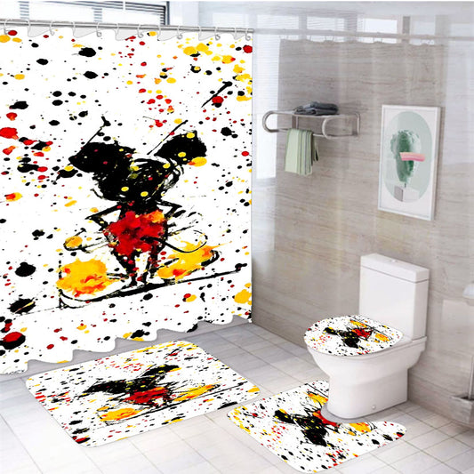 Mickey Mouse Splash Paint 4Pcs Bathroom Set Shower Curtain