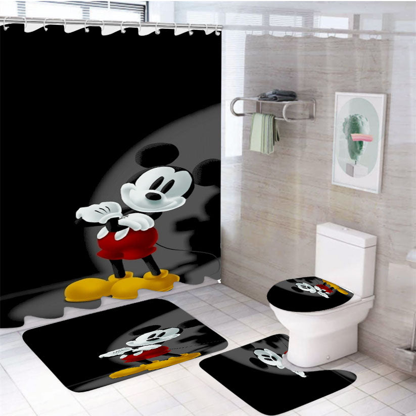 Mickey Mouse Spotlight Black 4Pcs Bathroom Set Shower Curtain