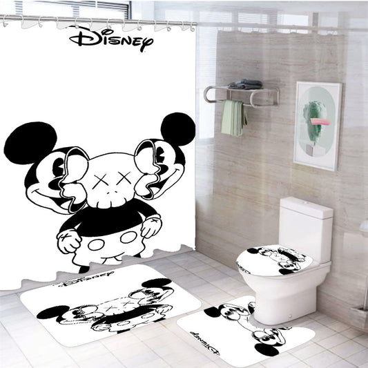 Mickey Mouse X Kaws Siluet Bw  4Pcs Bathroom Set Shower Curtain