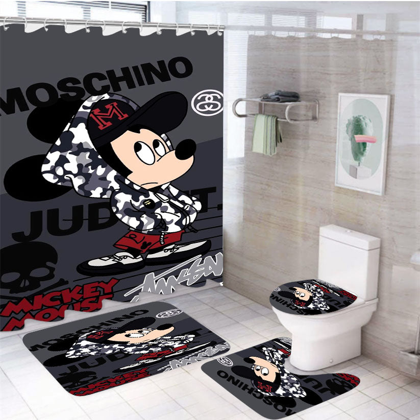 Mickeye Mouse Moschino  4Pcs Bathroom Set Shower Curtain