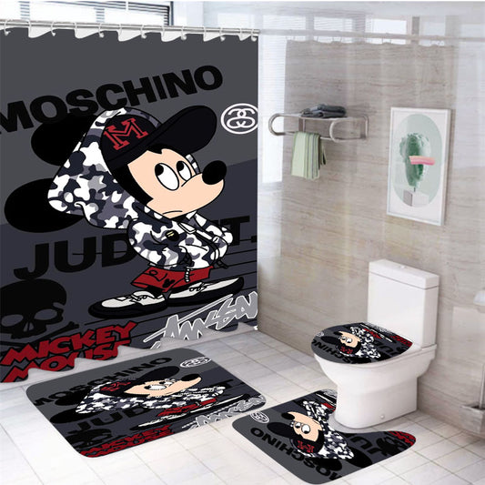 Mickeye Mouse Moschino  4Pcs Bathroom Set Shower Curtain