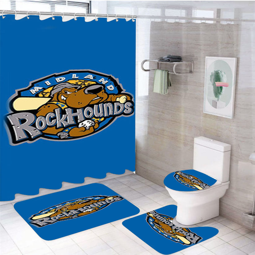 Miland Rock Hounds Baseball Logo Blue 4Pcs Bathroom Set Shower Curtain
