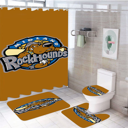 Miland Rock Hounds Baseball Logo Gold 4Pcs Bathroom Set Shower Curtain