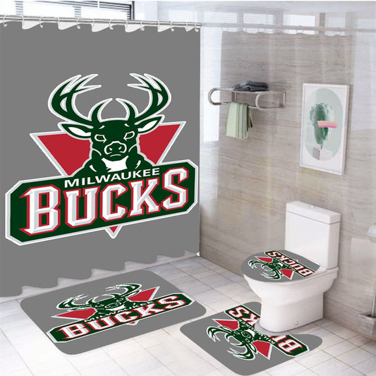 Milwaikee Bucks Basketball 4Pcs Bathroom Set Shower Curtain