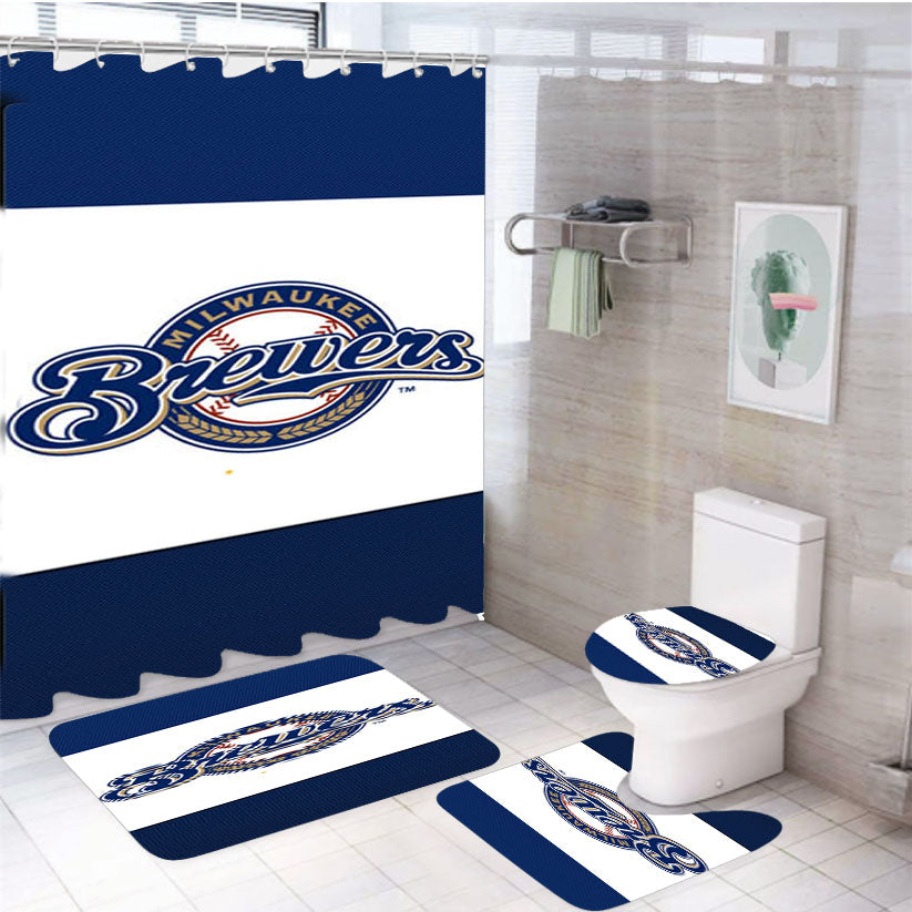 Milwaukee Brewers Baseball 4Pcs Bathroom Set Shower Curtain