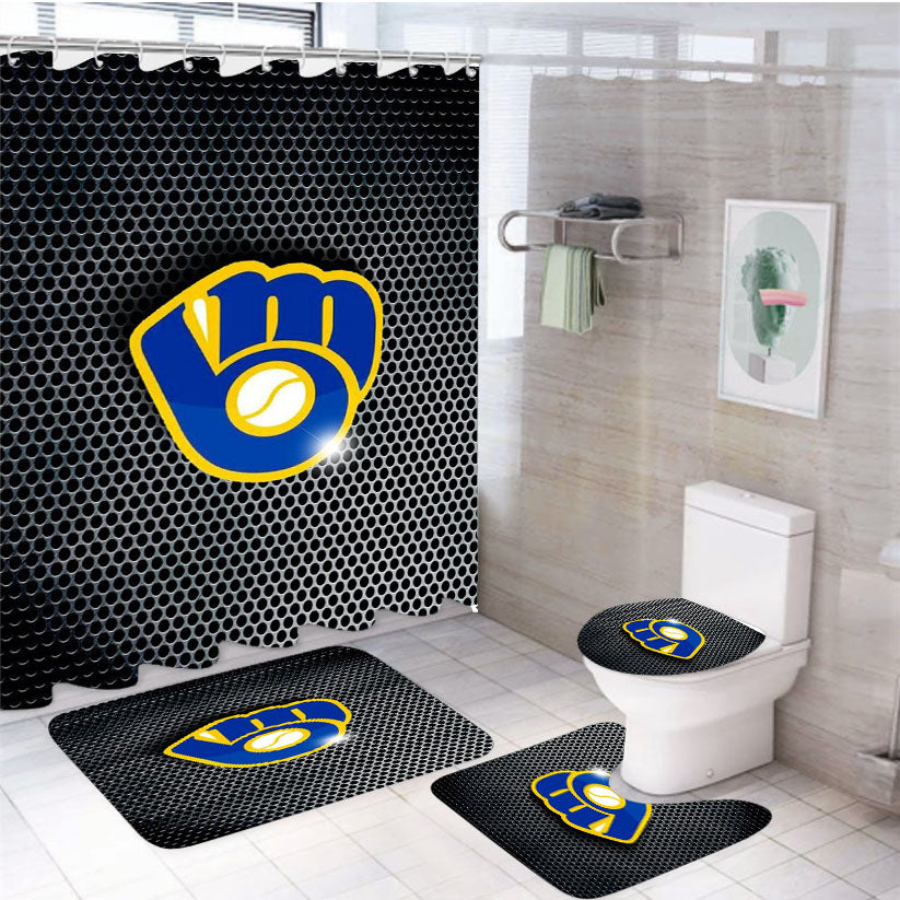 Milwaukee Brewers Logo 4Pcs Bathroom Set Shower Curtain