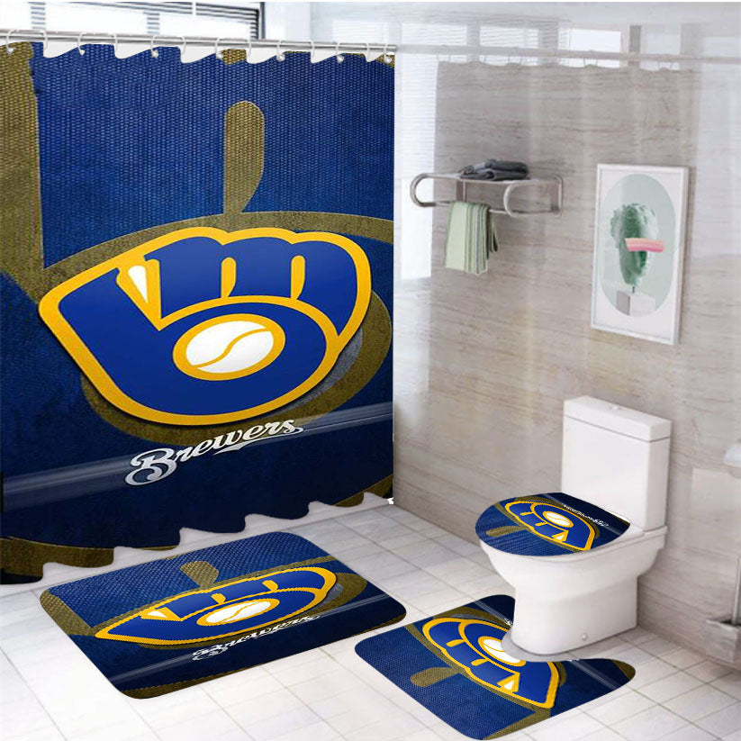 Milwaukee Brewers Mlb 4Pcs Bathroom Set Shower Curtain