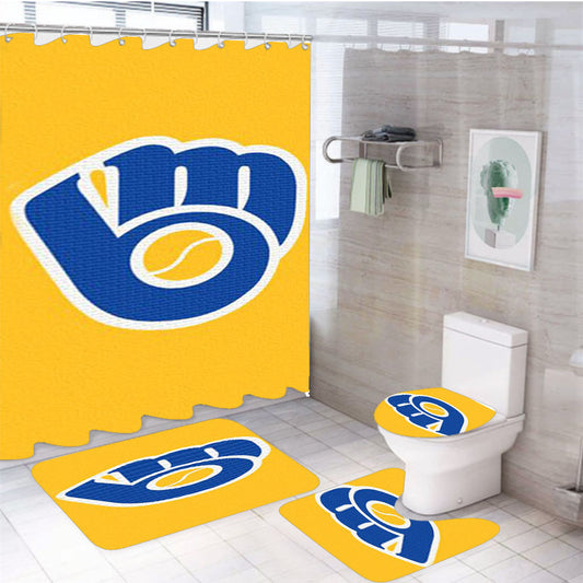 Milwaukee Brewers Yellow 4Pcs Bathroom Set Shower Curtain