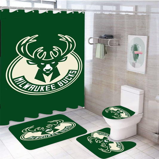 Milwaukee Bucks 4Pcs Bathroom Set Shower Curtain