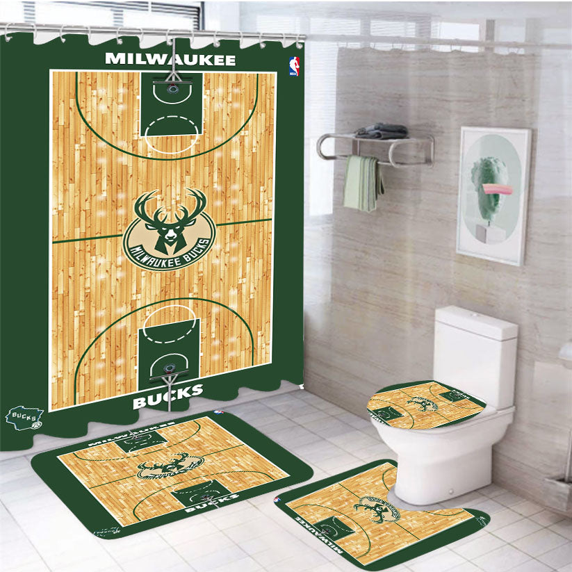 Milwaukee Bucks Basketball Court 4Pcs Bathroom Set Shower Curtain