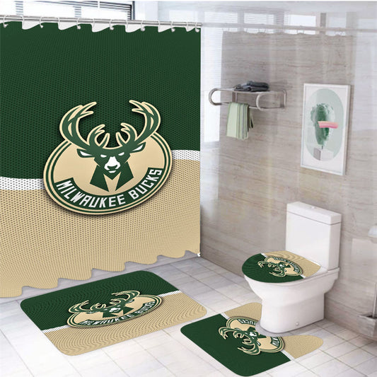 Milwaukee Bucks Basketball Team Logo 4Pcs Bathroom Set Shower Curtain