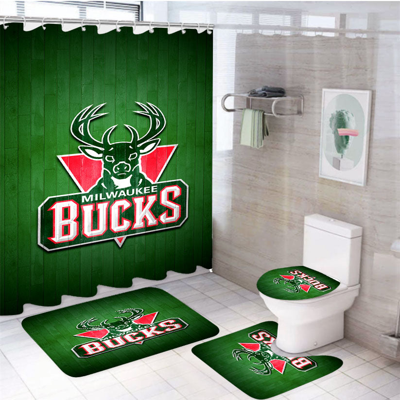 Milwaukee Bucks Hardwood 4Pcs Bathroom Set Shower Curtain