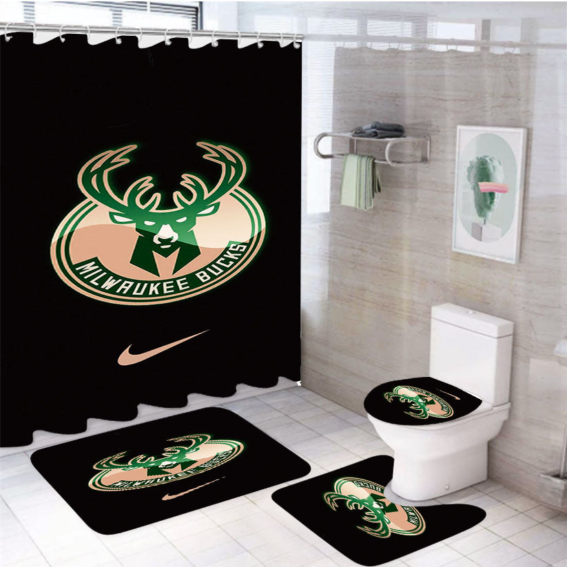 Milwaukee Bucks Logo 1 4Pcs Bathroom Set Shower Curtain