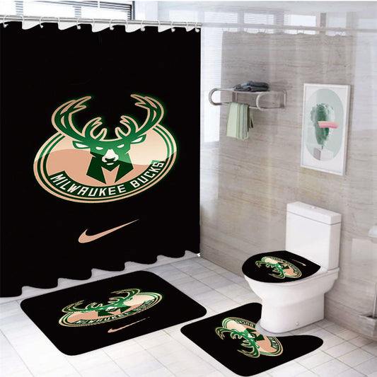 Milwaukee Bucks Logo 1 4Pcs Bathroom Set Shower Curtain