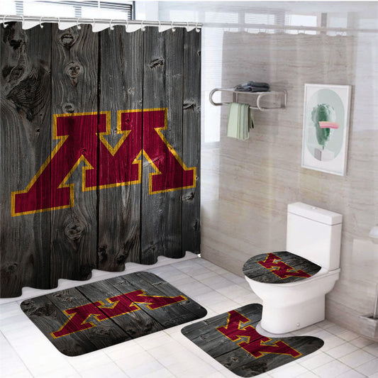 Minnesota Golden Gophers Dark Wood Logo 4Pcs Bathroom Set Shower Curtain