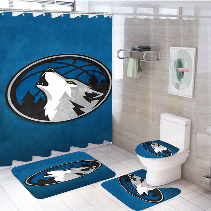 Minnesota Timberwolves Blue 4Pcs Bathroom Set Shower Curtain