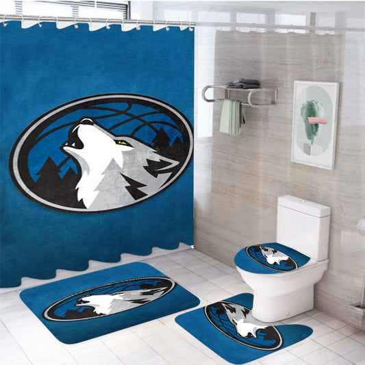 Minnesota Timberwolves Blue 4Pcs Bathroom Set Shower Curtain