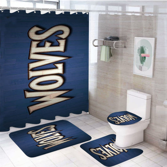 Minnesota Timberwolves Text 4Pcs Bathroom Set Shower Curtain