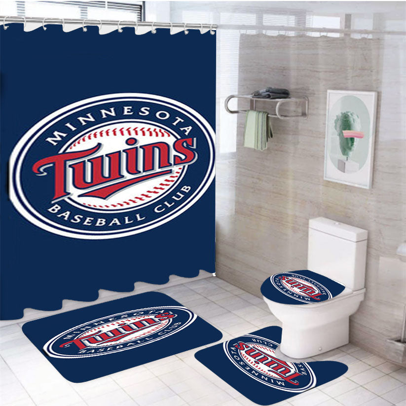Minnesota Twins Baseball Logo Blue 4Pcs Bathroom Set Shower Curtain