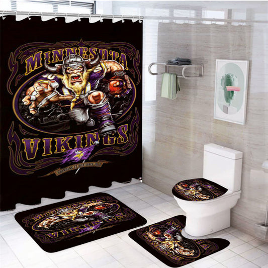 Minnesota Vikings Football 4Pcs Bathroom Set Shower Curtain