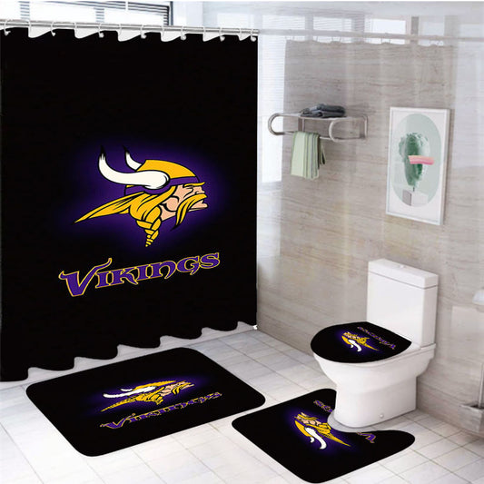 Minnesota Vikings Logo Black 4Pcs Bathroom Set Shower Curtain