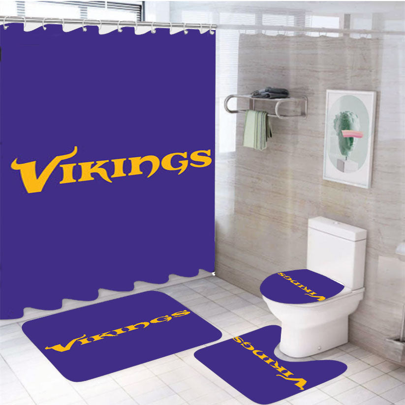 Minnesota Vikings Text 4Pcs Bathroom Set Shower Curtain