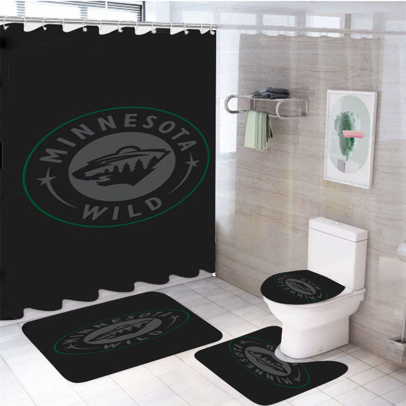 Minnesota Wild Black 4Pcs Bathroom Set Shower Curtain