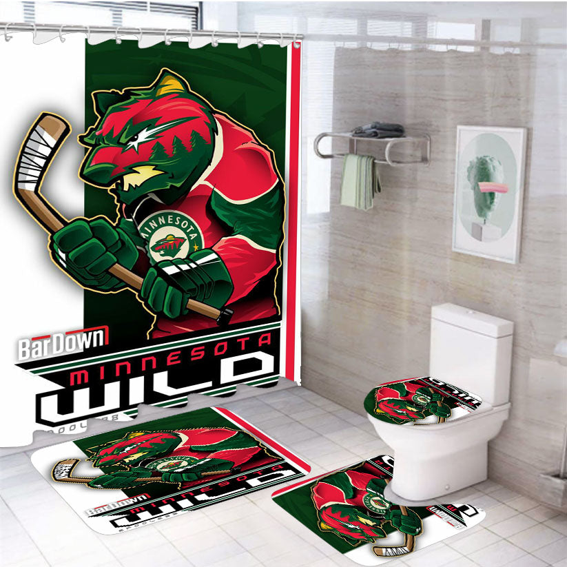 Minnesota Wild Hockey 4Pcs Bathroom Set Shower Curtain