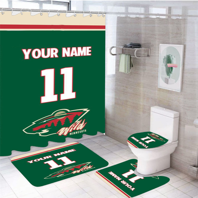 Minnesota Wild Personalized Name 4Pcs Bathroom Set Shower Curtain