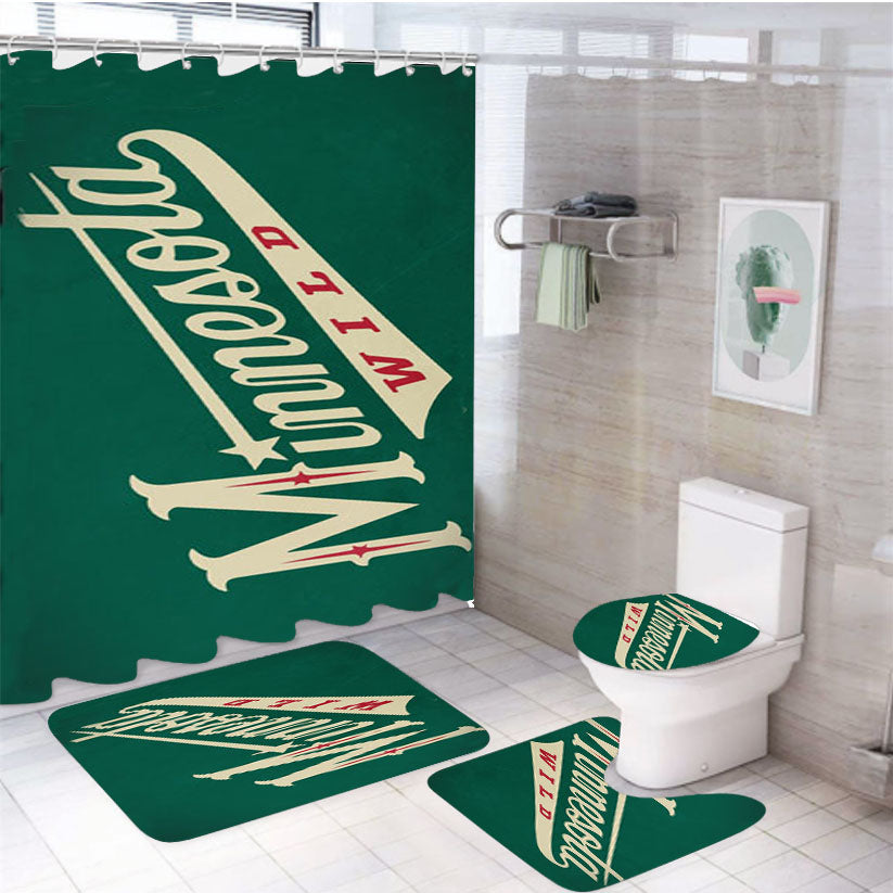 Minnesota Wild Text 4Pcs Bathroom Set Shower Curtain